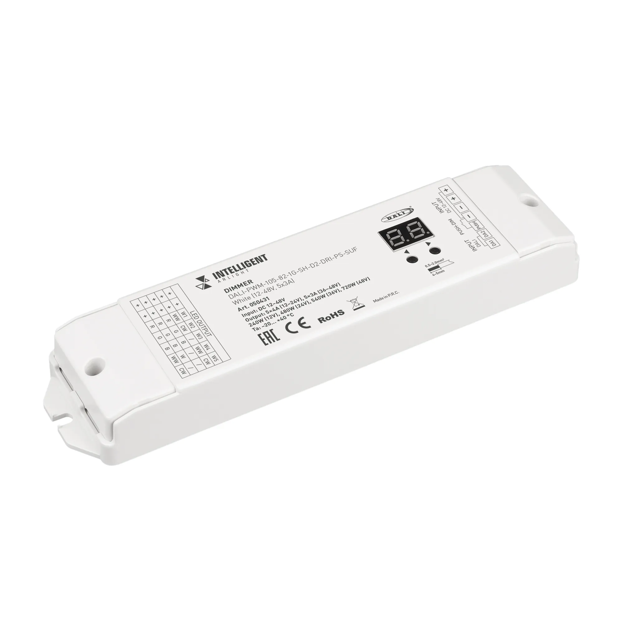 INTELLIGENT ARLIGHT Диммер DALI-PWM-105-82-1G-SH-D2-DRI-PS-SUF White (12-48V, 5x3A) (IARL, IP20 Пластик, 5 лет)