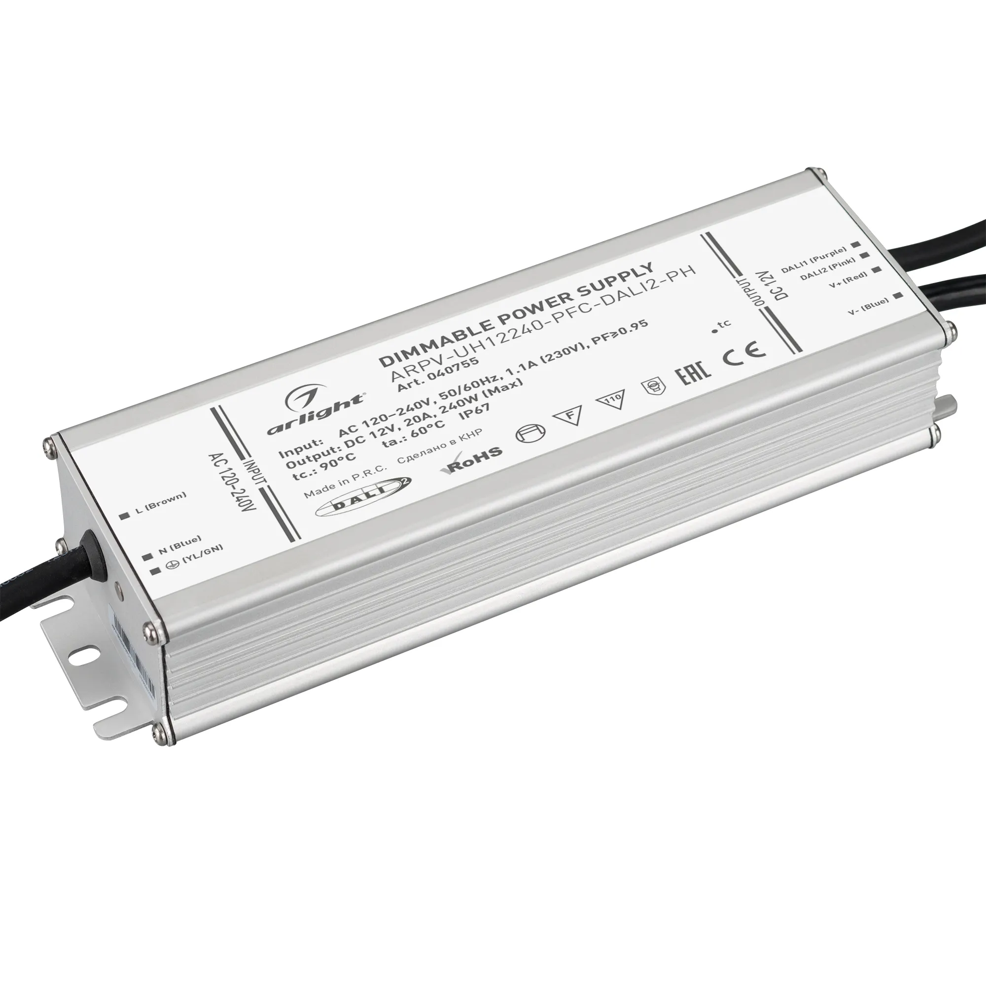 Блок питания ARPV-UH12240-PFC-DALI2-PH (12V, 20A, 240W) (Arlight, IP67 Металл, 7 лет) - изображение товара