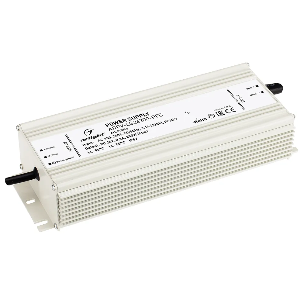 Блок питания ARPV-LG24200-PFC (24V, 8.3A, 200W) (Arlight, IP67 Металл, 5 лет) - изображение товара