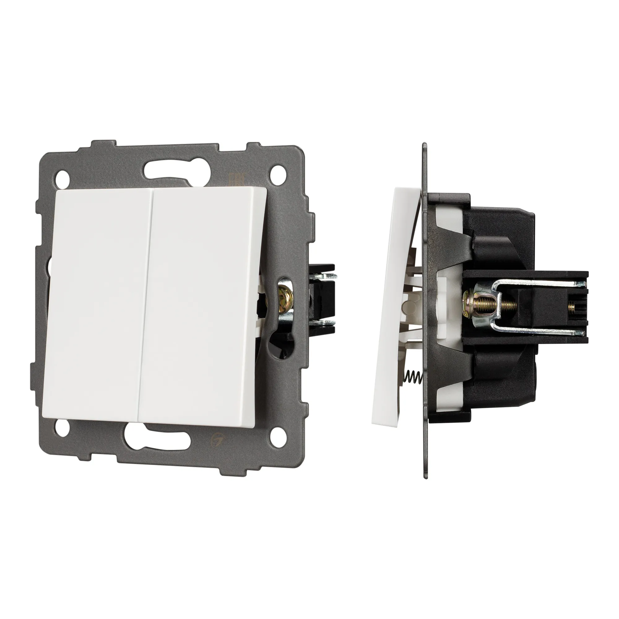 Механизм выключателя двухклавишный самовозвратный SWT-MKR2-PL-WH-V (250V, 10A) (Arlight, -)